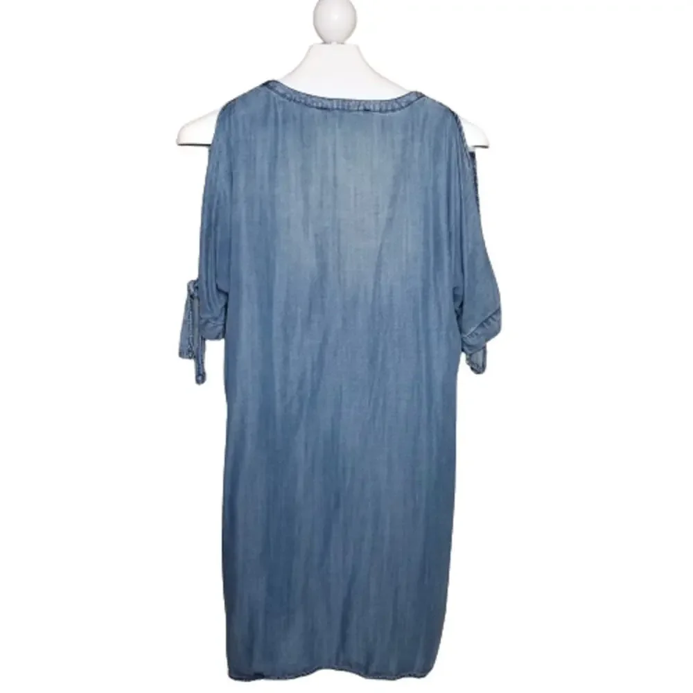 Blue Rain Embroidered Chambray Shirt Dress Small